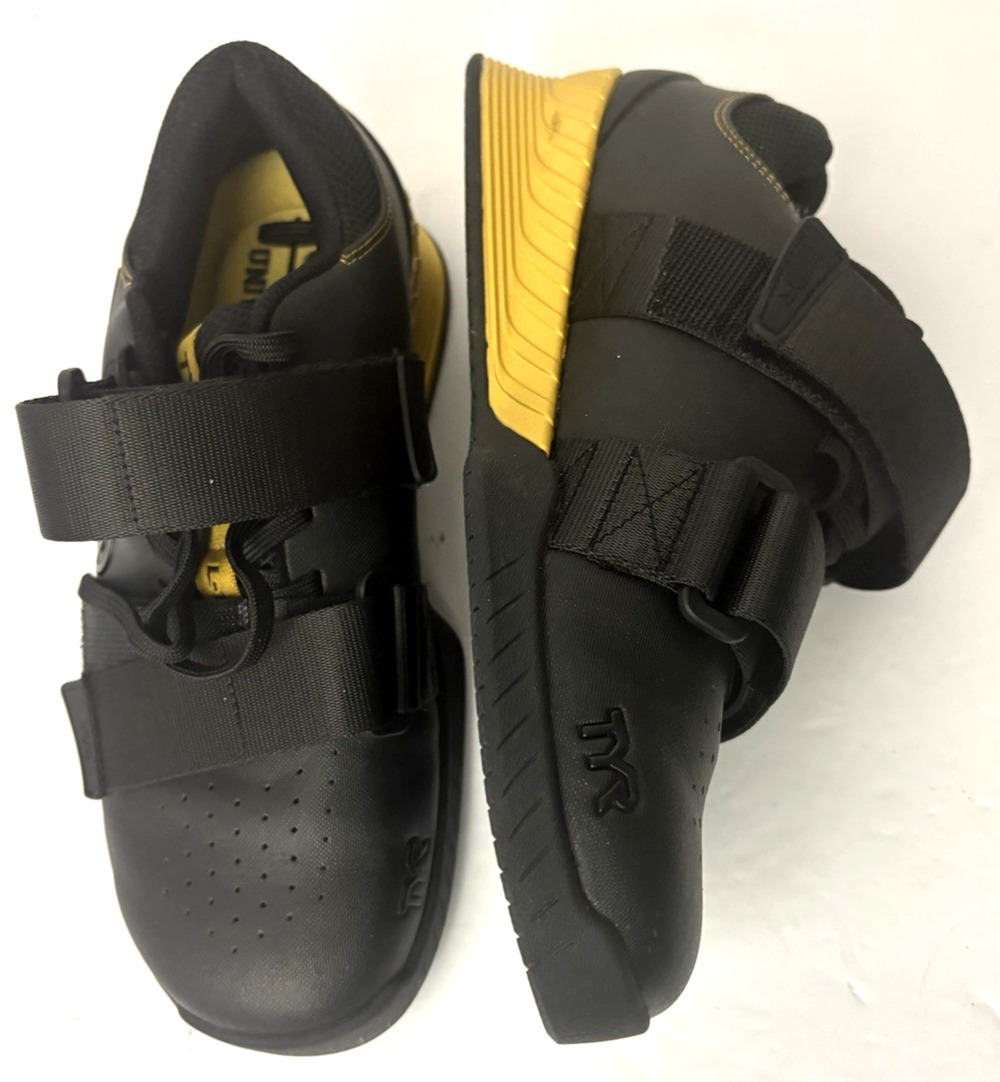 TYR Force Elite Carbon Weightlifting Black/Gold Shoes. Unisex M 5.5/ W 7